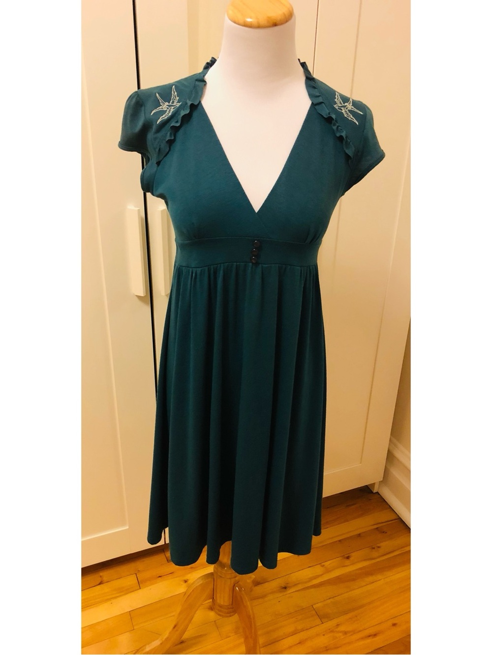 RockSteady Teal V-Neck Cap Sleeve Midi Dress